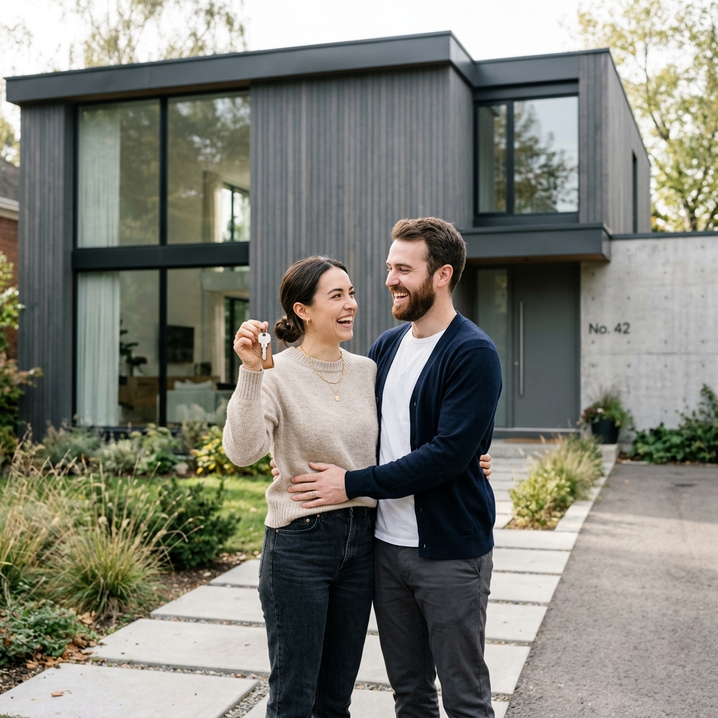 Happy family in new home